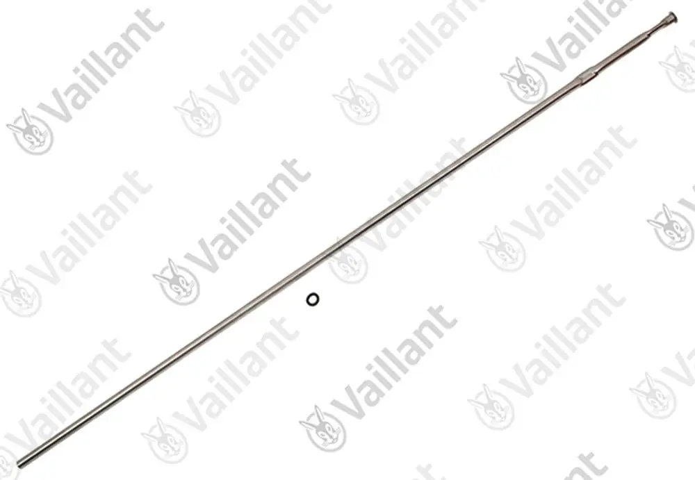 Edelstahlrohr von Vaillant mit einer O-Ring-Dichtung. Das Rohr hat eine längliche Form und eine glatte Oberfläche. Ideal für Heizungsanwendungen.
